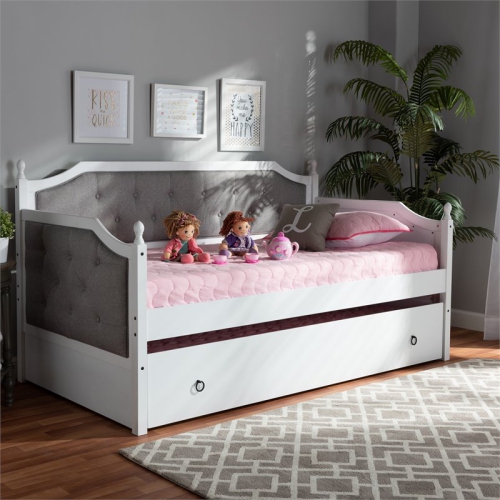 Lit de repos simple recouvert de bois traditionnel avec lit gigogne Bowery Hill, blanc