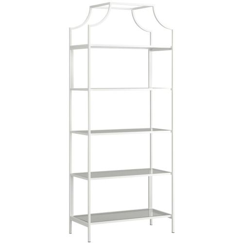 SAUDER  Anda Norr 5 Shelf Metal Framed Glass Bookcase In Flat White