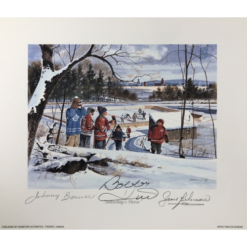 AUTOGRAPH AUTHENTIC  Saturday's Heroes Litho Signed By Beliveau, Bower & Hull
