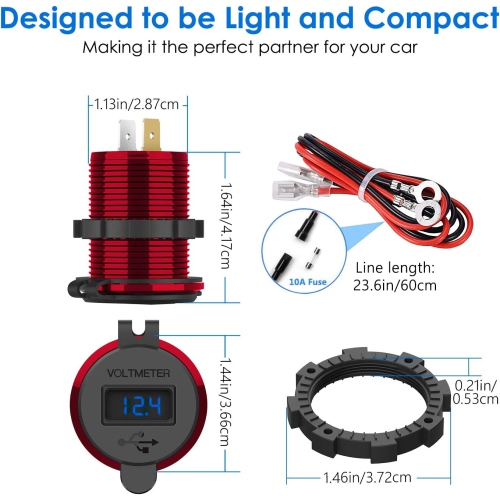 12V USB Outlet, ADSDIA 12V/24V 36W Aluminum QC3.0 USB Car Charger Waterproof Dual Fast Charger SockeAdapter