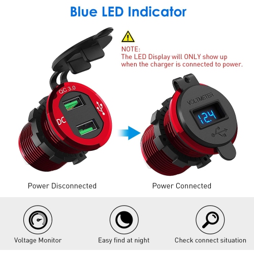12V USB Outlet, ADSDIA 12V/24V 36W Aluminum QC3.0 USB Car Charger Waterproof Dual Fast Charger SockeAdapter