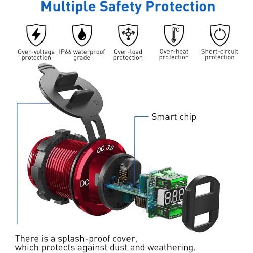 12V USB Outlet, ADSDIA 12V/24V 36W Aluminum QC3.0 USB Car Charger Waterproof Dual Fast Charger SockeAdapter
