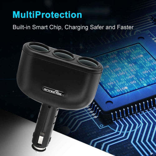 Adaptateur répartiteur à 3 prises et 2 ports USB Quick charge 3.0 pour chargeur d’auto, prise c.c. de 120 W et prise c.c. de 12 V/24 V pour l’auto