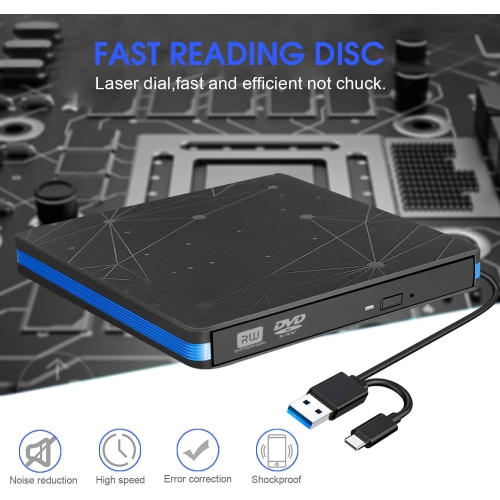 External CD/DVD Drive, USB 3.0 Portable DVD/CD-RW Drive Reader High Speed Data Transfer CD/DVD Drive