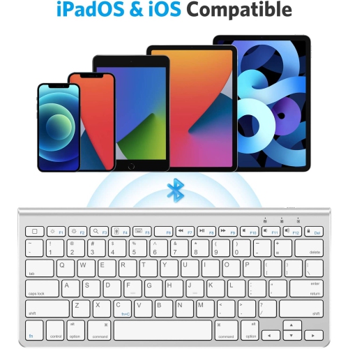 Ultra-Slim Wireless Bluetooth Keyboard Compatible with All iPad, iPad 10.2 9th Generation/Mini 6 2021, Build-in