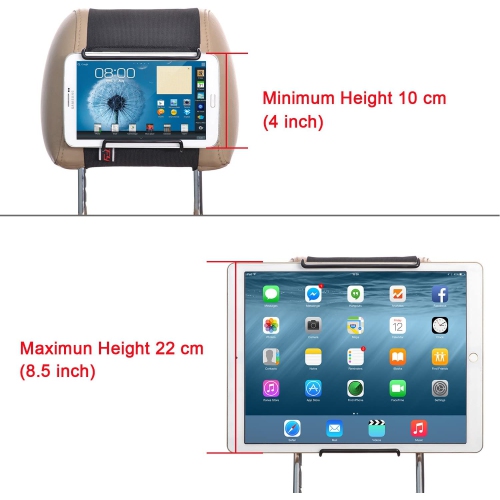 Universal Car Headrest Mount Holder with Angle- Adjustable Holding Clamp for Tablet - iPad Mini/iPad Pro/iPad