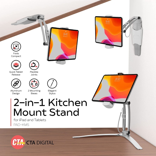CTA Digital 2-in-1 Kitchen Mount Stand for iPad Air/iPad Mini and All Tablets