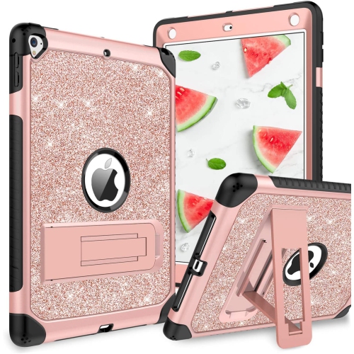 ALBERTATECH  Ipad Air 2 Case Ipad 6Th 5Th Generation Ipad 9.7 Inch Case 3 In 1 Hybrid Shockproof Kickstand Kids Sparkly In Pink