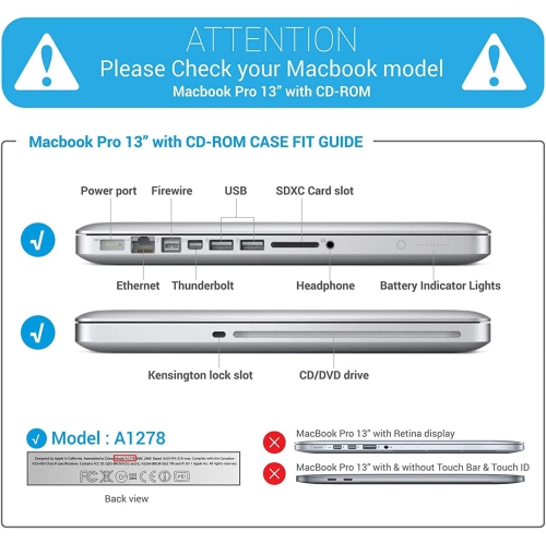 MacBook Pro 13 Inch case A1278 Release 2012-2008, Plastic Hard Shell Case with Keyboard Cover for Apple Old