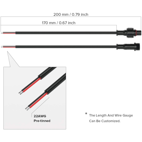 LIGHTING 2 Pin Waterproof Electrical ConnectorIP65 Male Female Connector 7.87in/20cm Extension Cable