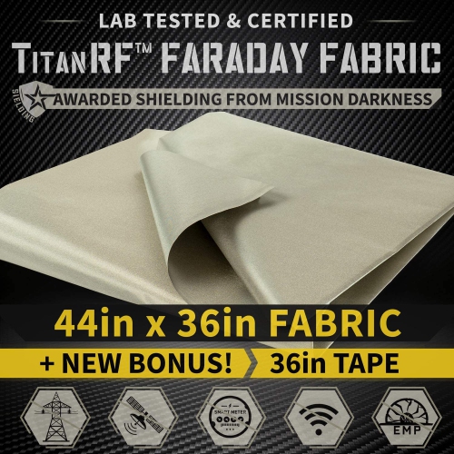 Faraday Fabric Kit Includes 44"W x 36"L Fabric + 36"L Tape + Instructions. Military Grade