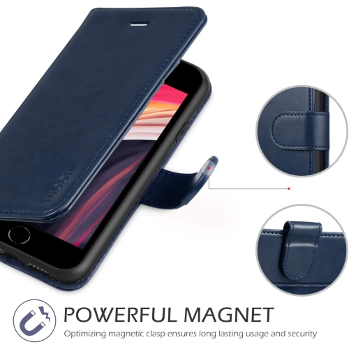 iPhone SE 2020 Case, Premium Leather iPhone 8 Wallet Folio Case with ID Card Slots Magnetic Closure + Flexible