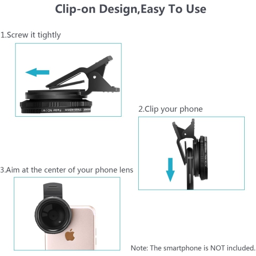 Ensemble de filtres pour objectif de 37 mm CLIP-on ND 2-400 pour téléphone cellulaire : Filtre à densité réglable avec pince pour téléphone