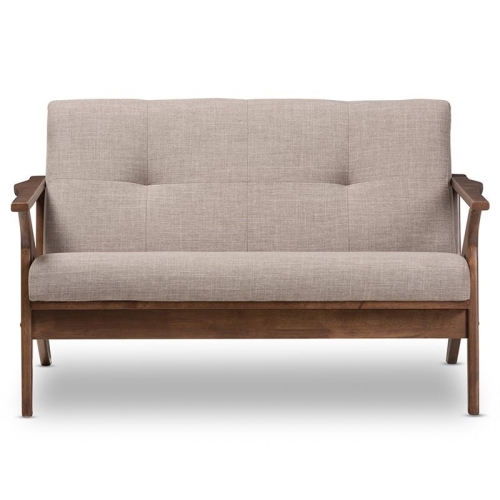 Bowery Hill Tufted Loveseat in Light Gray and Walnut Brown