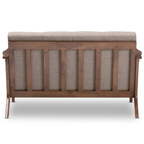 Bowery Hill Tufted Loveseat in Light Gray and Walnut Brown