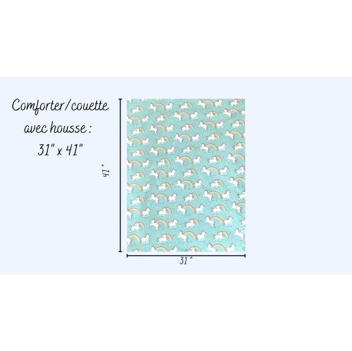 Literie bleu-turquoise avec licornes ET coussin d'allaitement assorti