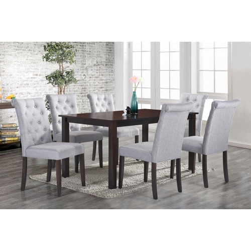 QUEENSONS  Roxy 7PC Solid Wood Dining Set (60" X 36") - Light In Ontario In Grey