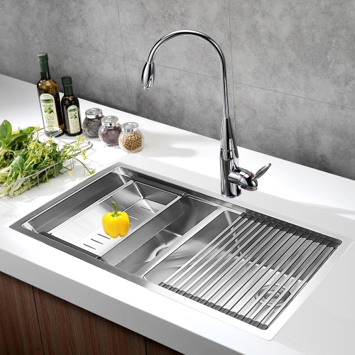 32-Inch Drop-In Double Bowl Kitchen Sink , Stainless Steel Top Mount Bathroom Sink