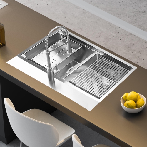 32-Inch Drop-In Double Bowl Kitchen Sink , Stainless Steel Top Mount Bathroom Sink