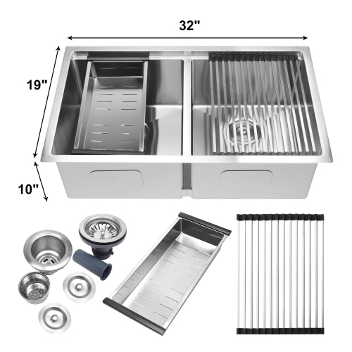 32-Inch Drop-In Double Bowl Kitchen Sink , Stainless Steel Top Mount Bathroom Sink