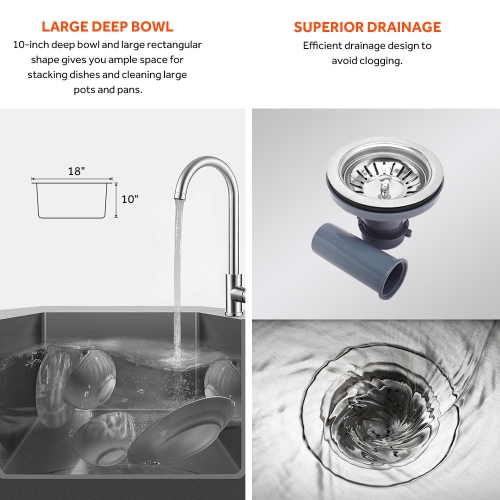 Évier de cuisine à montage sur le dessus en acier inoxydable de 30 pouces, encastrable de salle de bain à cuve unique avec passoire pour évier