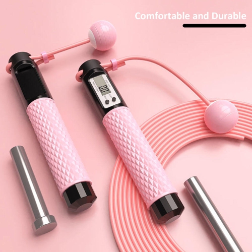 110 inches Adjustable Rope Length Cordless Counting Jump Rope with Calorie, KM, Miles and Counting Digital Display - Pink