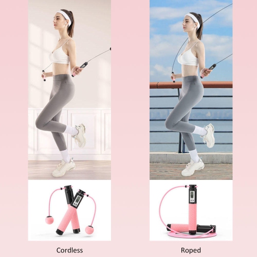 110 inches Adjustable Rope Length Cordless Counting Jump Rope with Calorie, KM, Miles and Counting Digital Display - Pink