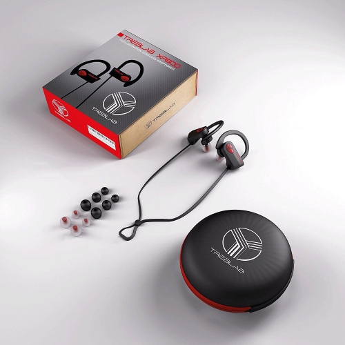 TREBLAB XR500 - Ultimate Cordless Bluetooth Running Headphones. Best Sport Wireless Earbuds for Gym. Noise Canceling Secure-Fit IPX7 Wireless