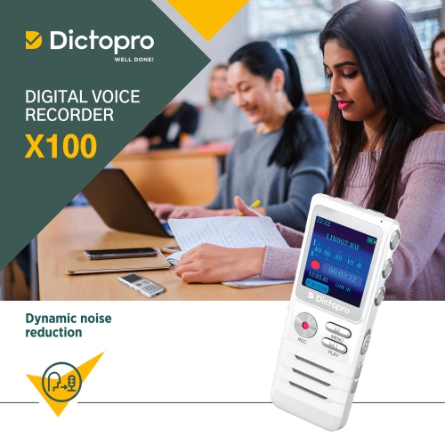 X100 - Enregistreur vocal numérique - Microphone double HD, réduction du bruit, dictaphone mini bande, 700 heures de réunions, école, médecins,