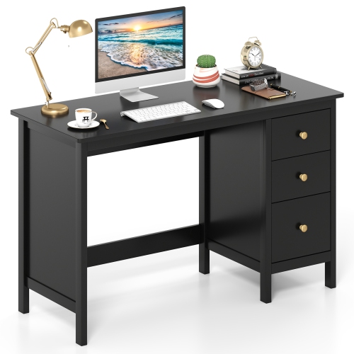 TOPBUY  Computer Desk Writing Table W/3 Drawers Workstation for Home Office White/black