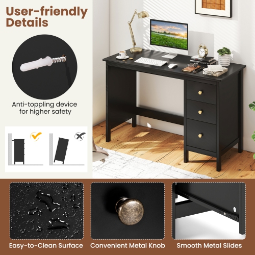 Topbuy Computer Desk Writing Table w/3 Drawers Workstation for Home Office White/Black