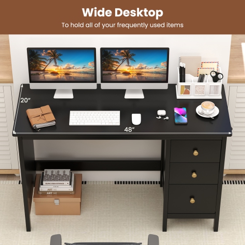 Topbuy Computer Desk Writing Table w/3 Drawers Workstation for Home Office White/Black