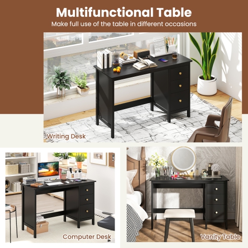 Topbuy Computer Desk Writing Table w/3 Drawers Workstation for Home Office White/Black