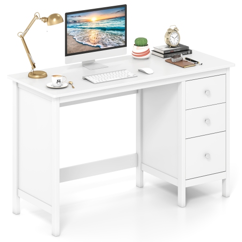 TOPBUY  Computer Desk Writing Table W/3 Drawers Workstation for Home Office White/black