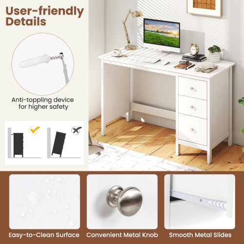 Topbuy Computer Desk Writing Table w/3 Drawers Workstation for Home Office White/Black