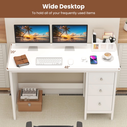 Topbuy Computer Desk Writing Table w/3 Drawers Workstation for Home Office White/Black