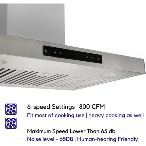 VESTA Copenhagen 800CFM Powerful 30'' Stainless Steel Wall Mounted Range Hood With Gesture Control And Remote Control