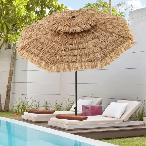 Gymax 8.8 FT Hawaiian Style Umbrella Thatched Tiki Umbrella w/8 Ribs Sun-proof Fabric