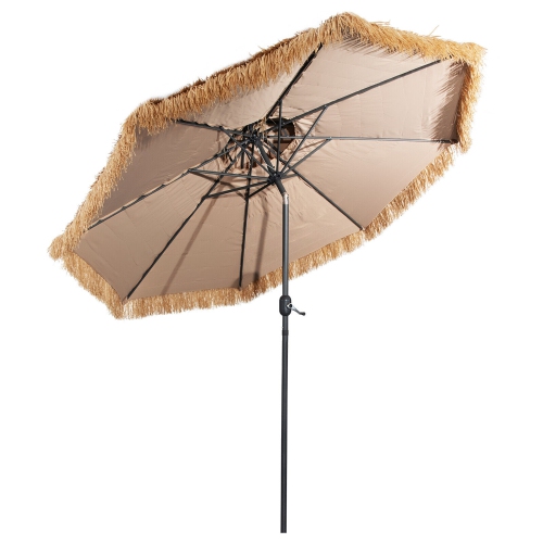 GYMAX  10 Ft Thatched Tiki Patio Umbrella Beach 2 Tier Hawaiian Pool Sun Shade
