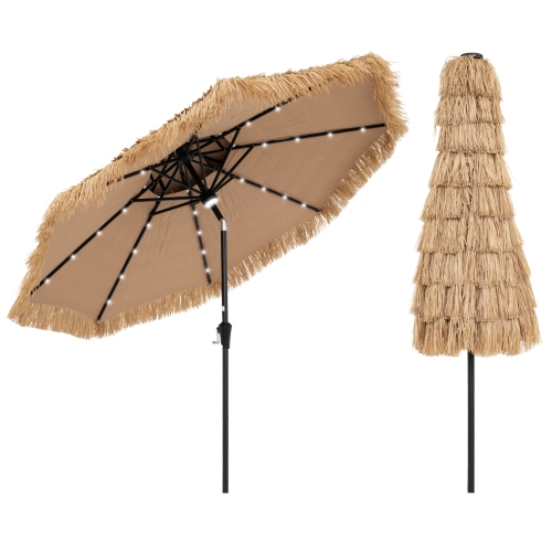 GYMAX  7 Ft Hawaiian Style Umbrella Sun-Proof Thatched Patio Tiki Umbrella W/8 Ribs