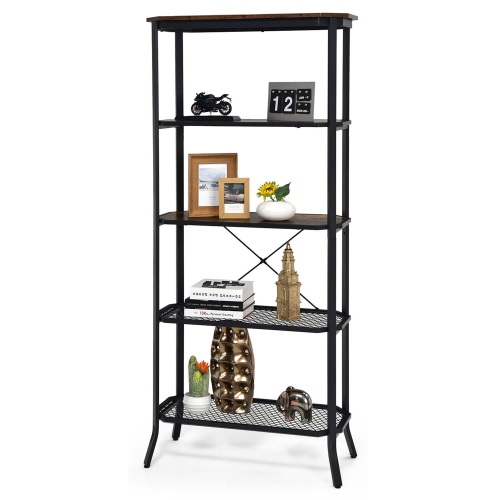 GYMAX  5 Tier Bookshelf Standing Storage Shelf Unit for Kitchen Living Room Office