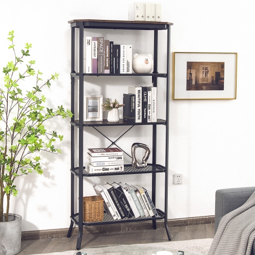 Gymax 5 Tier Bookshelf Standing Storage Shelf Unit for Kitchen Living Room Office