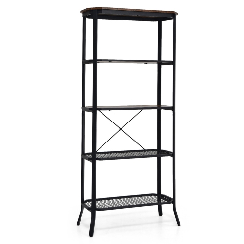 Gymax 5 Tier Bookshelf Standing Storage Shelf Unit for Kitchen Living Room Office