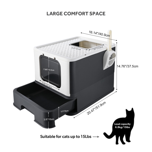 Foldable Cat Litter Box, 20"Lx16"Wx15"H Top Entry Kitty Litter Box with Lid & Scoop Extra Large Space Enclosure Toilet