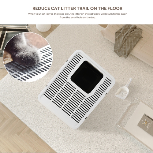 Foldable Cat Litter Box, 20"Lx16"Wx15"H Top Entry Kitty Litter Box with Lid & Scoop Extra Large Space Enclosure Toilet