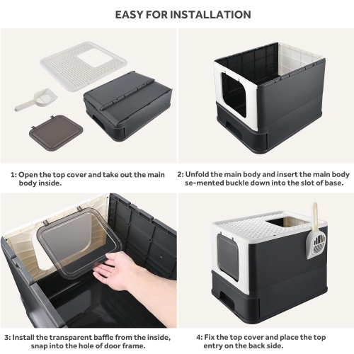 Foldable Cat Litter Box, 20"Lx16"Wx15"H Top Entry Kitty Litter Box with Lid & Scoop Extra Large Space Enclosure Toilet