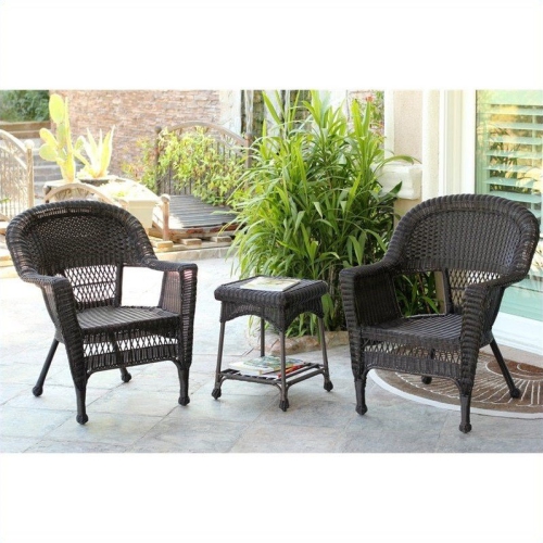 JECO INC.  Jeco 3 Piece Resin Wicker Patio Conversation Set In Espresso