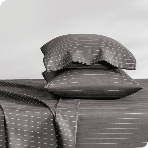 BARE HOME  Sheet Set - Premium 1800 Ultra-Soft Microfiber - Double Brushed - Hypoallergenic - Wrinkle Resistant (Pinstripe - Grey/white, Split King)