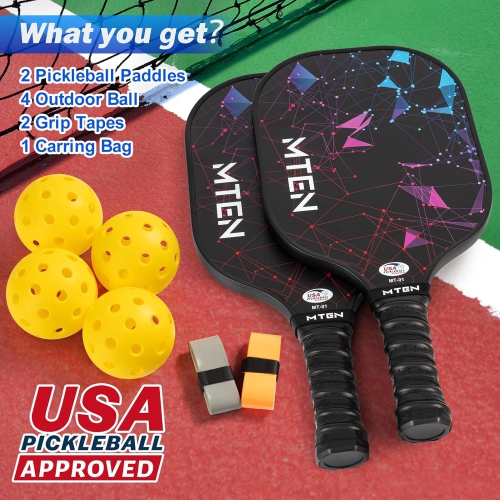 USAPA Approved Fiberglass Pickleball Paddle Set – Lightweight, Durable Rackets for Men & Women – Complete Pickleball Set for Indoor & Outdoor Play