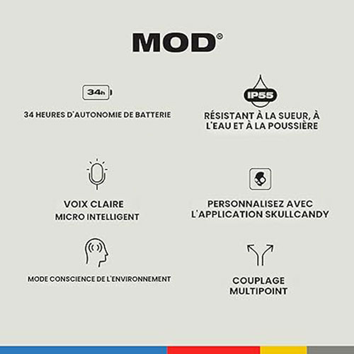 Écouteurs boutons 100 % sans fil à isolation sonore Mod de Skullcandy - Gris pâle/Bleu